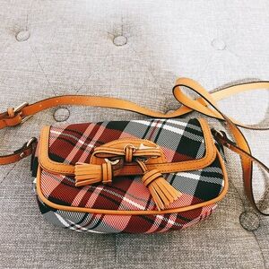 Chic Plaid Crossbody Bag with Tan Leather Details